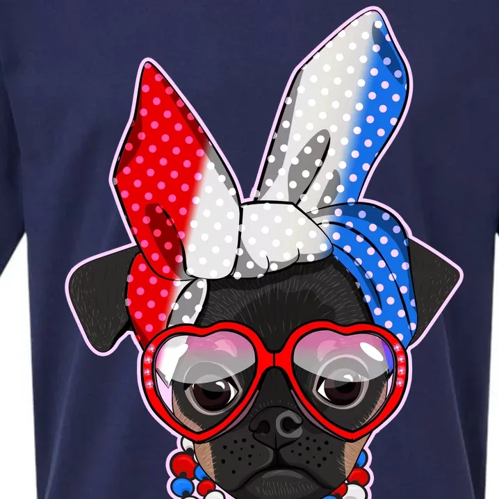 Red White And Blue Hipster Pug Sueded Cloud Jersey T-Shirt