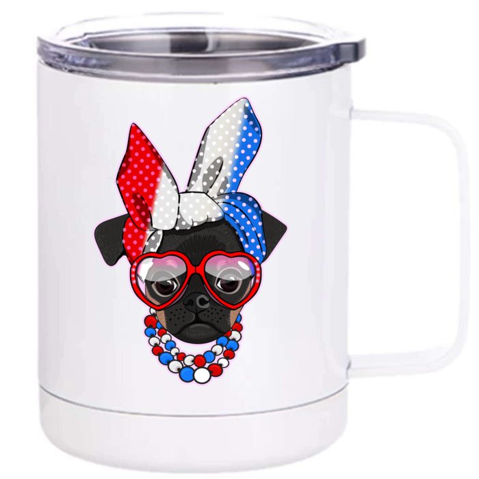 Red White And Blue Hipster Pug Front & Back 12oz Stainless Steel Tumbler Cup