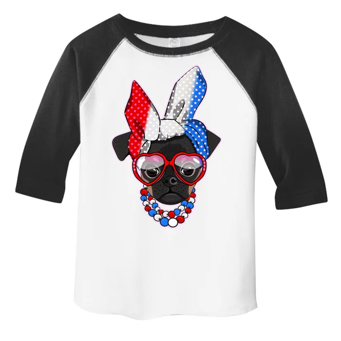 Red White And Blue Hipster Pug Toddler Fine Jersey T-Shirt