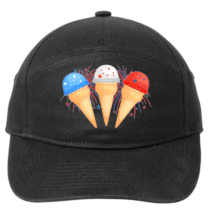 Red White and Blue USA American Ice Cream Cones 7-Panel Snapback Hat