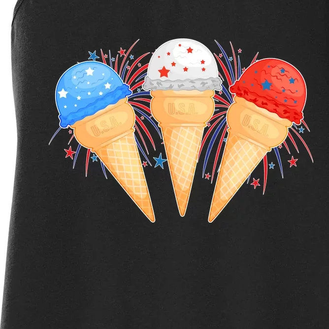 Red White and Blue USA American Ice Cream Cones Women's Racerback Tank