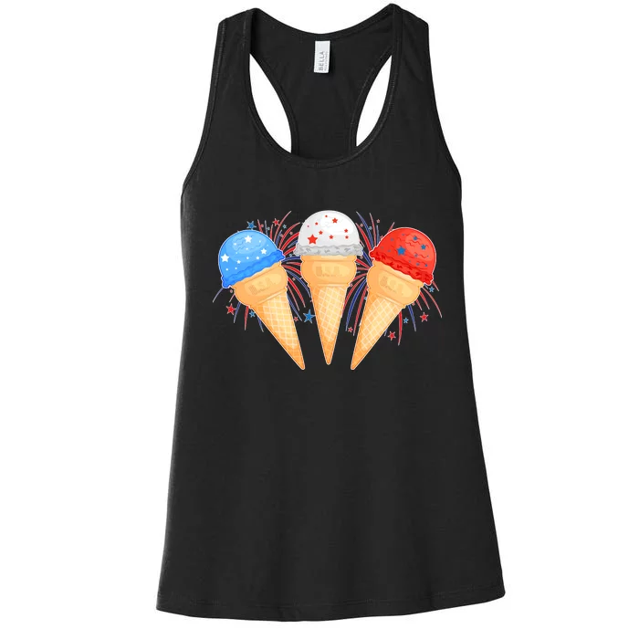 Red White and Blue USA American Ice Cream Cones Women's Racerback Tank