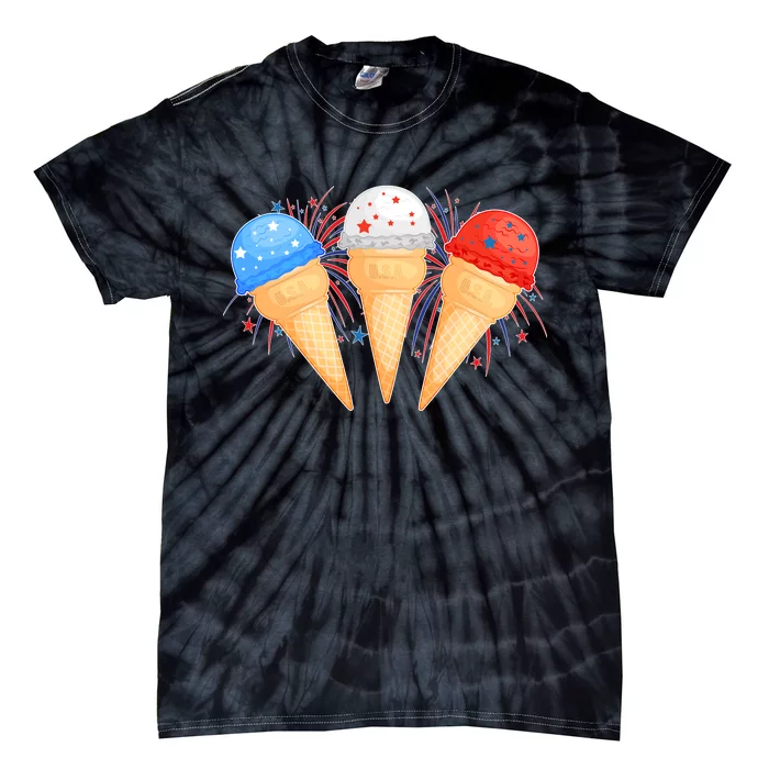 Red White and Blue USA American Ice Cream Cones Tie-Dye T-Shirt