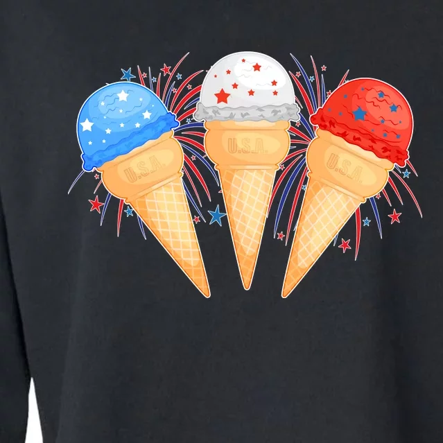 Red White and Blue USA American Ice Cream Cones Cropped Pullover Crew