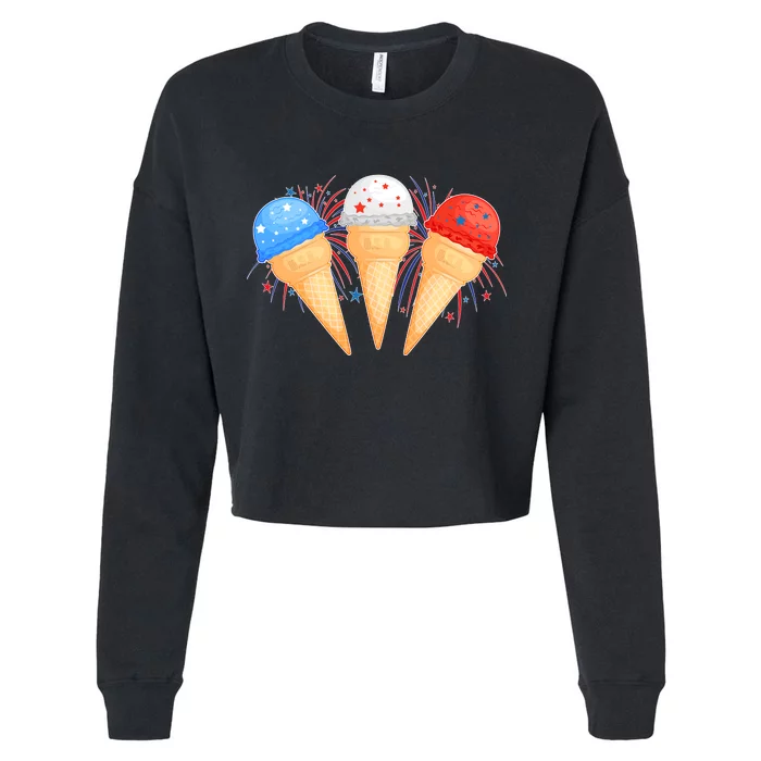 Red White and Blue USA American Ice Cream Cones Cropped Pullover Crew