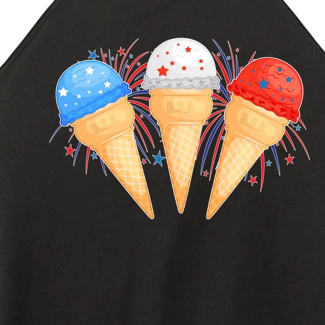 Red White and Blue USA American Ice Cream Cones Women’s Perfect Tri Rocker Tank