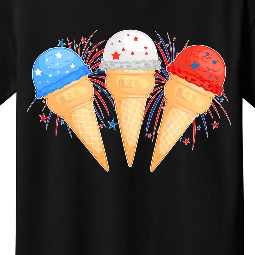 Red White and Blue USA American Ice Cream Cones Kids T-Shirt