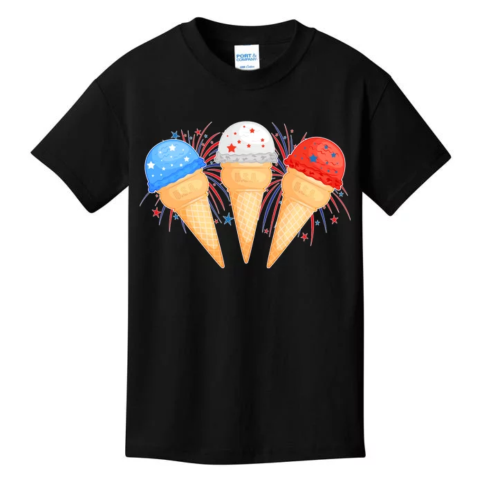 Red White and Blue USA American Ice Cream Cones Kids T-Shirt