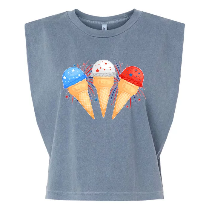 Red White and Blue USA American Ice Cream Cones Garment-Dyed Women's Muscle Tee