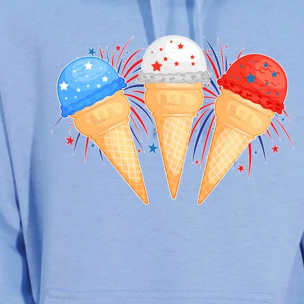 Red White and Blue USA American Ice Cream Cones Unisex Surf Hoodie