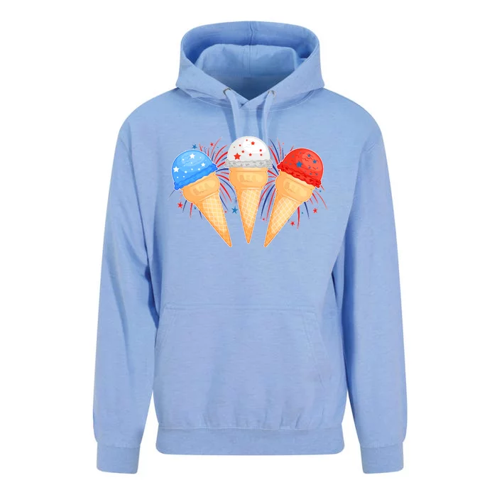 Red White and Blue USA American Ice Cream Cones Unisex Surf Hoodie