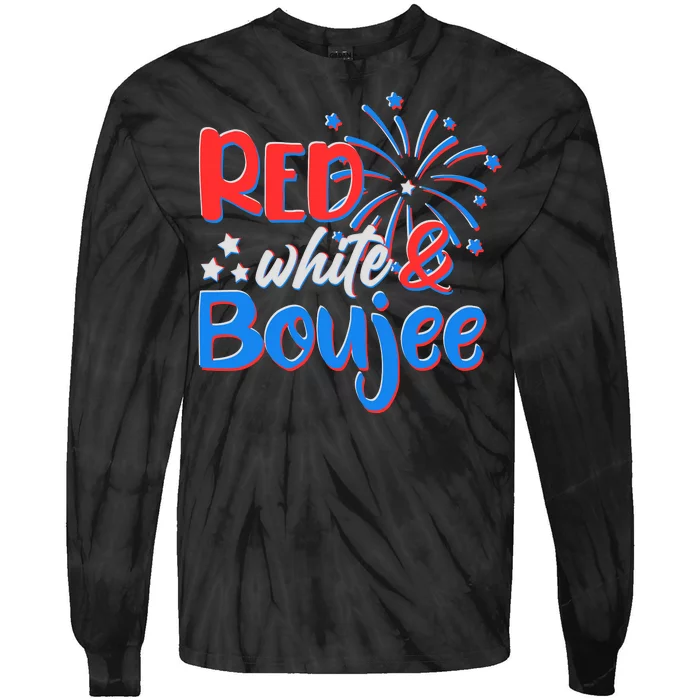 Red White And Boujee 4th of July Fireworks Tie-Dye Long Sleeve Shirt