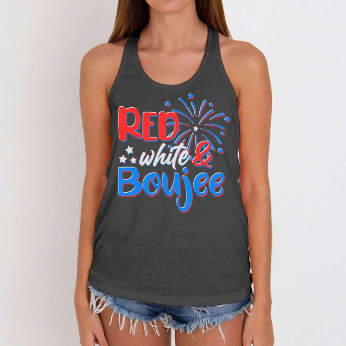 Red White And Boujee 4th of July Fireworks Women's Knotted Racerback Tank