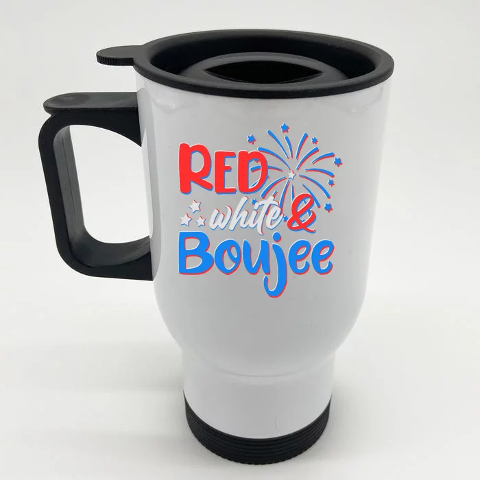 Red White And Boujee 4th of July Fireworks Front & Back Stainless Steel Travel Mug