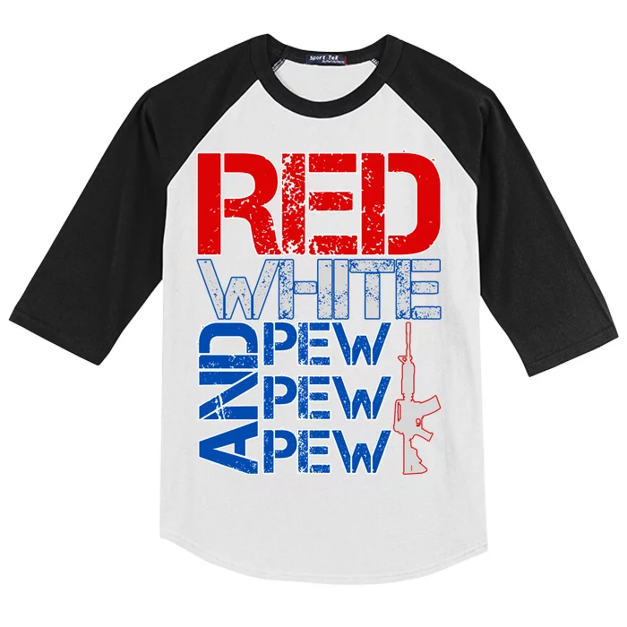 Red White And Pew Pew Pew USA Guns Kids Colorblock Raglan Jersey