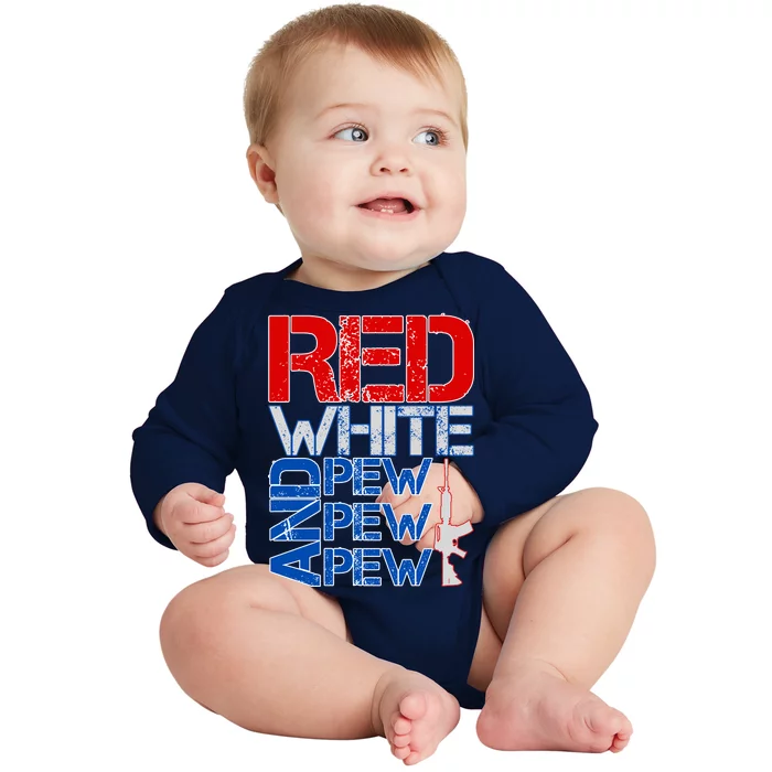 Red White And Pew Pew Pew USA Guns Baby Long Sleeve Bodysuit