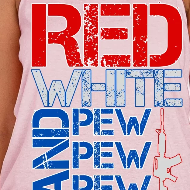 Red White And Pew Pew Pew USA Guns Women's Knotted Racerback Tank