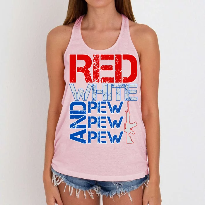 Red White And Pew Pew Pew USA Guns Women's Knotted Racerback Tank