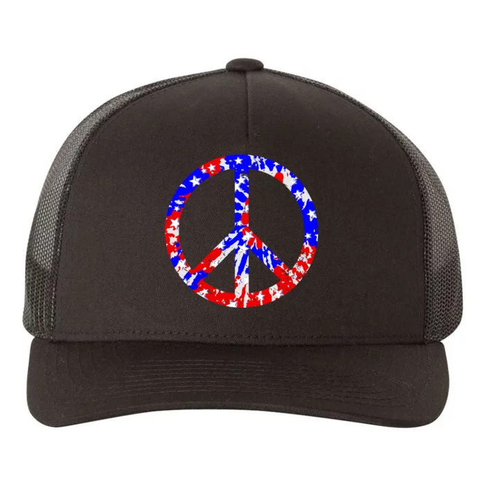 Red White Blue Dyed Peach Sign Stars Yupoong Adult 5-Panel Trucker Hat