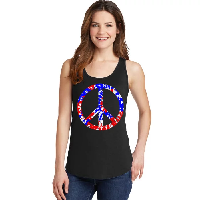 Red White Blue Dyed Peach Sign Stars Ladies Essential Tank