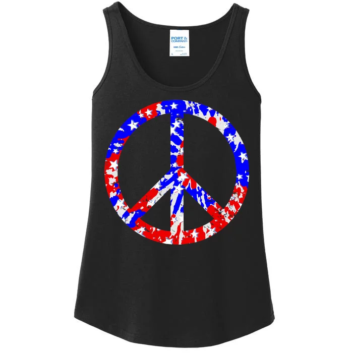 Red White Blue Dyed Peach Sign Stars Ladies Essential Tank