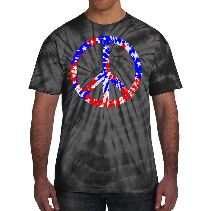 Red White Blue Dyed Peach Sign Stars Tie-Dye T-Shirt