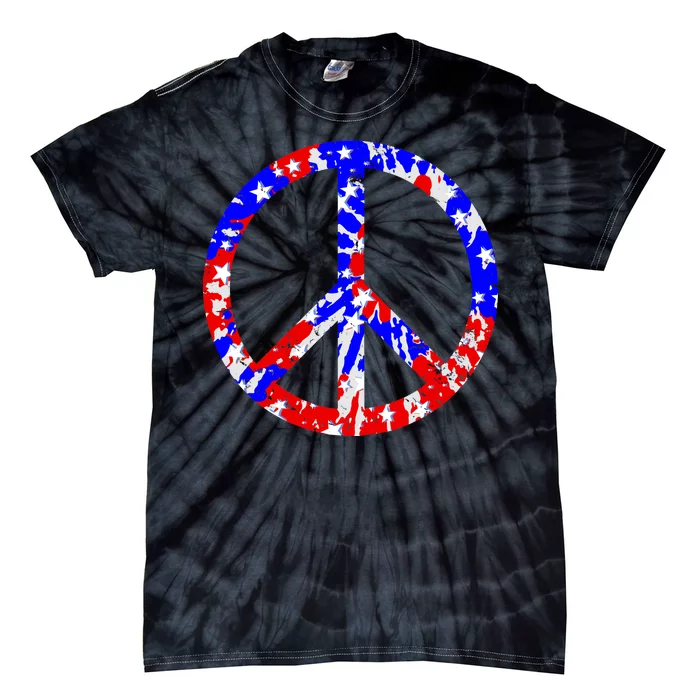 Red White Blue Dyed Peach Sign Stars Tie-Dye T-Shirt