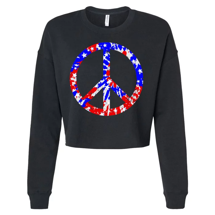 Red White Blue Dyed Peach Sign Stars Cropped Pullover Crew