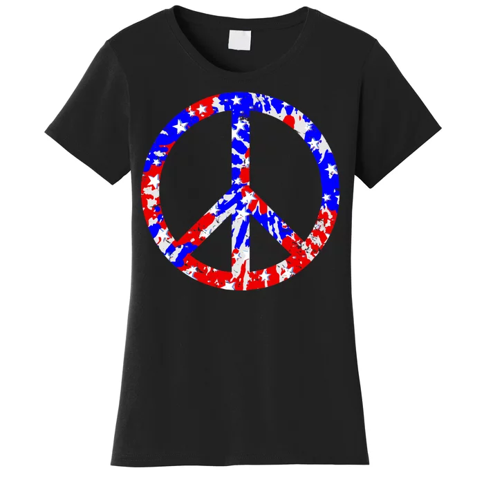 Red White Blue Dyed Peach Sign Stars Women's T-Shirt