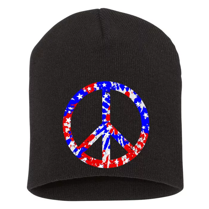 Red White Blue Dyed Peach Sign Stars Short Acrylic Beanie