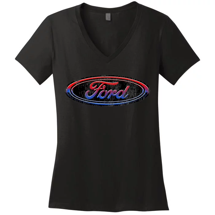 Red White Blue Ford Logo Women's V-Neck T-Shirt