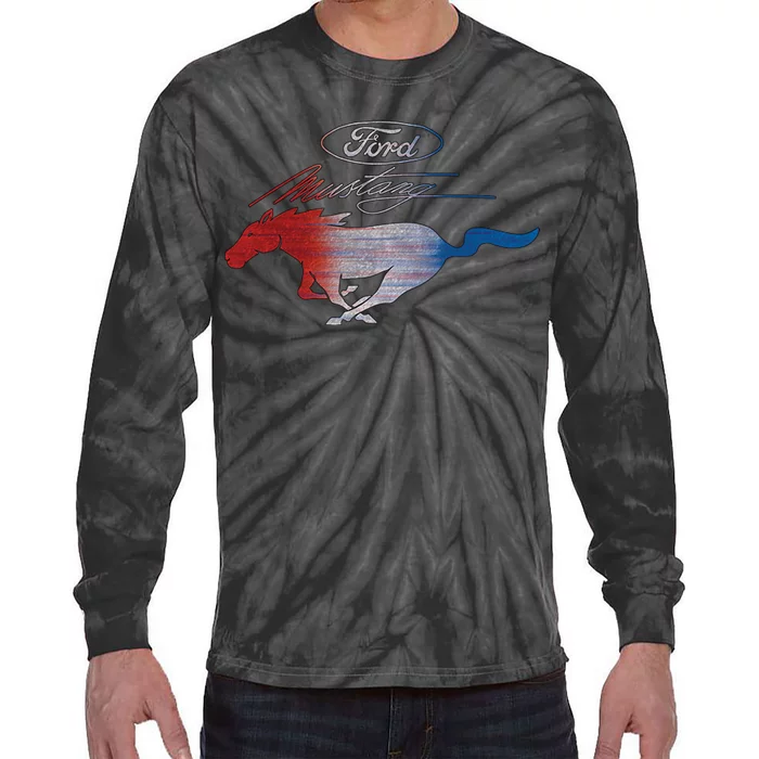 Red White Blue Mustang Logo Tie-Dye Long Sleeve Shirt