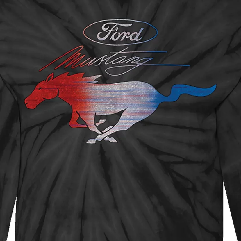 Red White Blue Mustang Logo Tie-Dye Long Sleeve Shirt