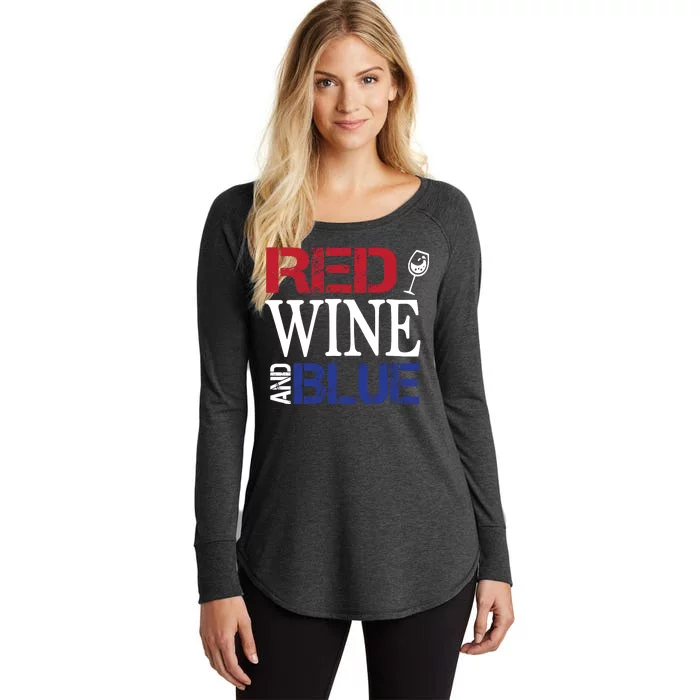 Red Wine and Blue USA Flag Women's Perfect Tri Tunic Long Sleeve Shirt