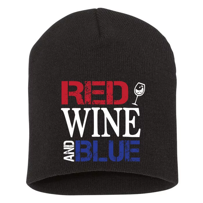 Red Wine and Blue USA Flag Short Acrylic Beanie