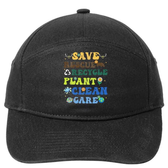 Retro Earth Day Save Bees Rescue Animals Recycle Plastics 7-Panel Snapback Hat