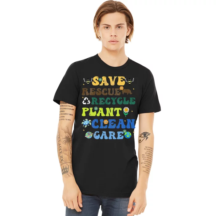 Retro Earth Day Save Bees Rescue Animals Recycle Plastics Premium T-Shirt