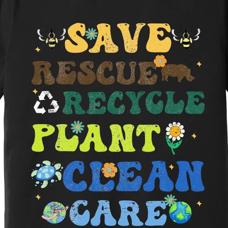 Retro Earth Day Save Bees Rescue Animals Recycle Plastics Premium T-Shirt