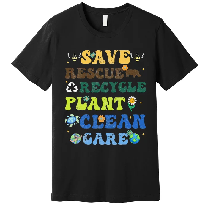 Retro Earth Day Save Bees Rescue Animals Recycle Plastics Premium T-Shirt