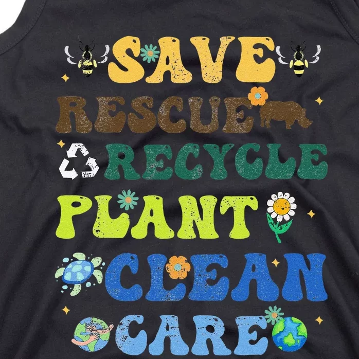 Retro Earth Day Save Bees Rescue Animals Recycle Plastics Tank Top