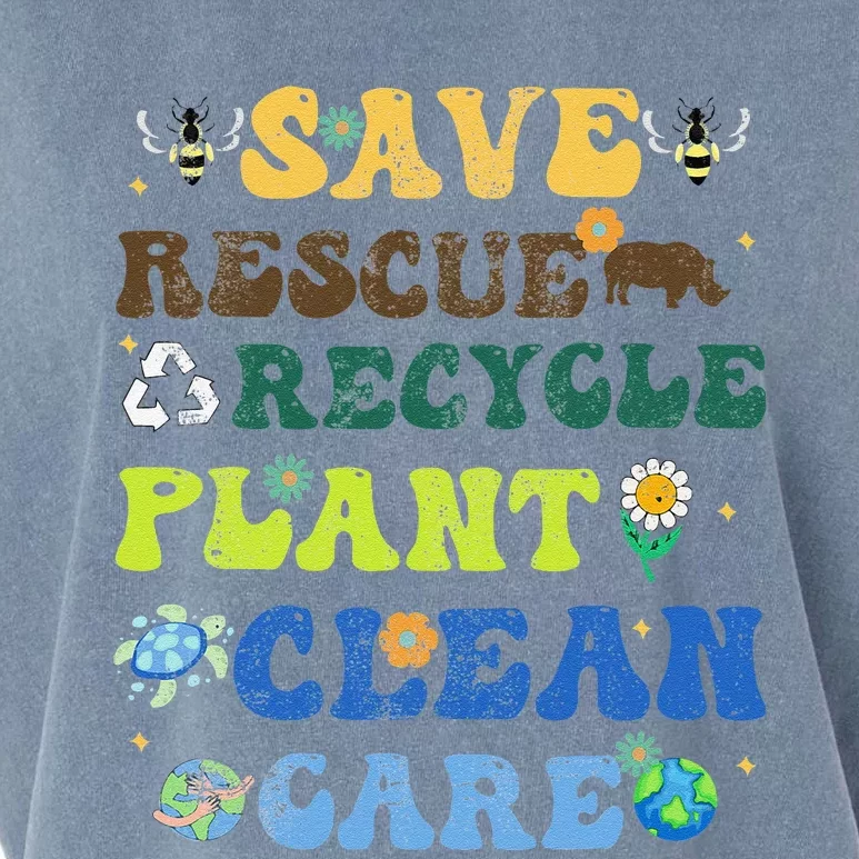 Retro Earth Day Save Bees Rescue Animals Recycle Plastics Garment-Dyed Women's Muscle Tee