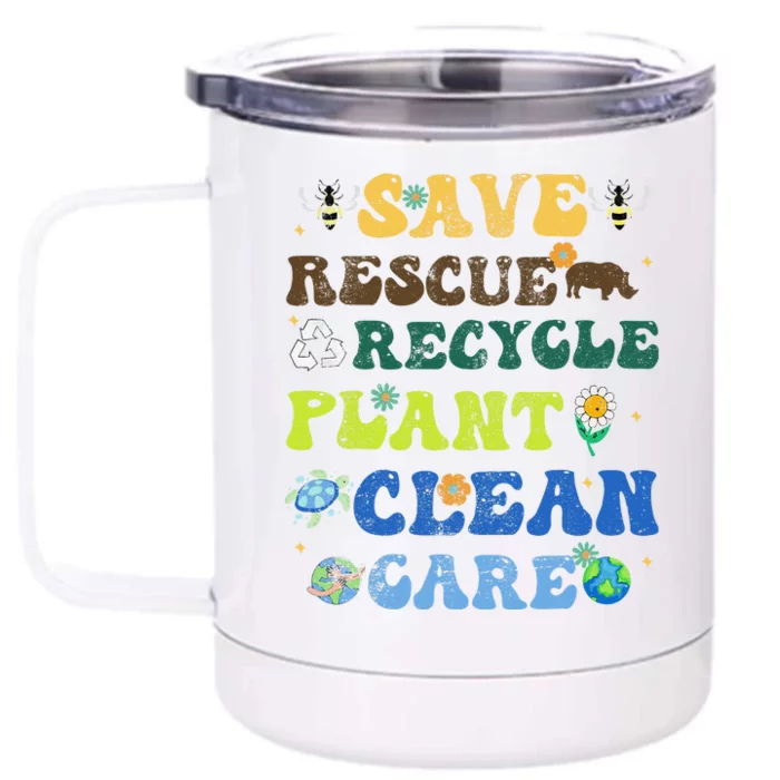 Retro Earth Day Save Bees Rescue Animals Recycle Plastics Front & Back 12oz Stainless Steel Tumbler Cup