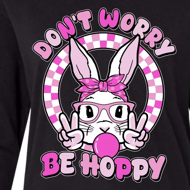 Retro Easter Dont Worry Be Hoppy Easter Bunny Rabbit Womens Cotton Relaxed Long Sleeve T-Shirt