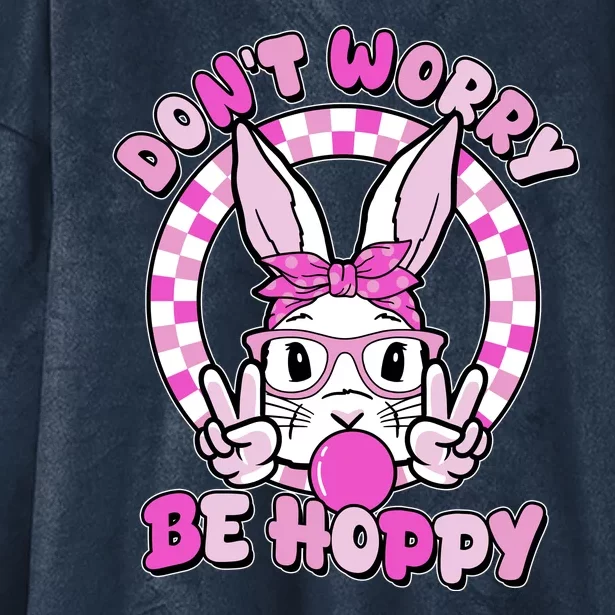 Retro Easter Dont Worry Be Hoppy Easter Bunny Rabbit Hooded Wearable Blanket