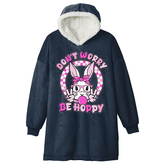 Retro Easter Dont Worry Be Hoppy Easter Bunny Rabbit Hooded Wearable Blanket