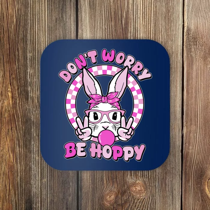 Retro Easter Dont Worry Be Hoppy Easter Bunny Rabbit Coaster