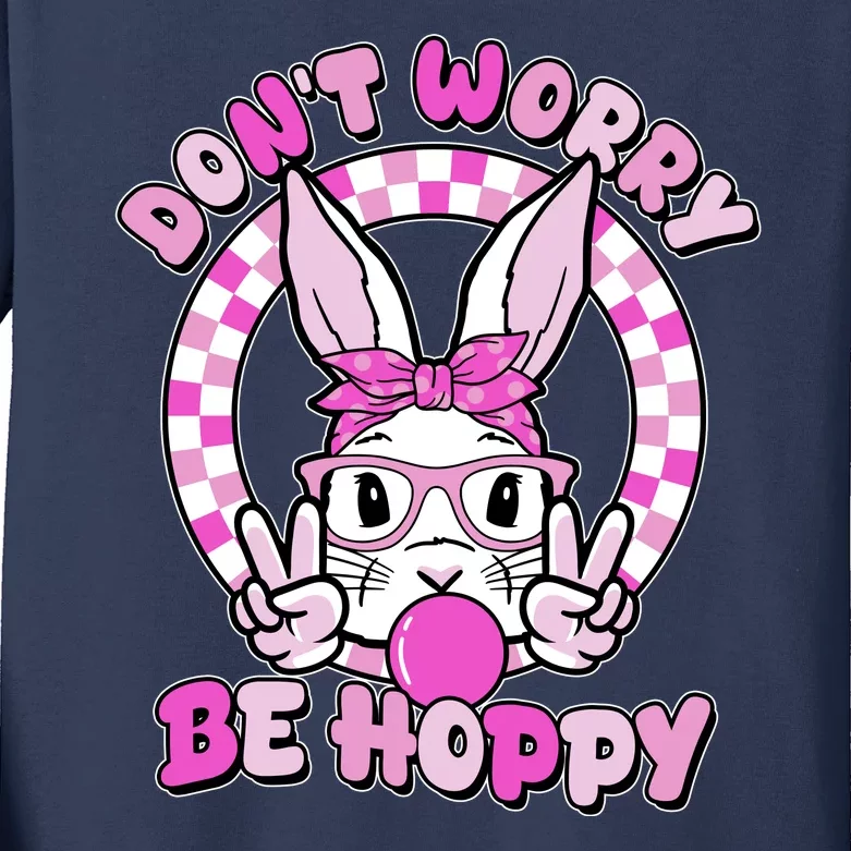 Retro Easter Dont Worry Be Hoppy Easter Bunny Rabbit Kids Long Sleeve Shirt