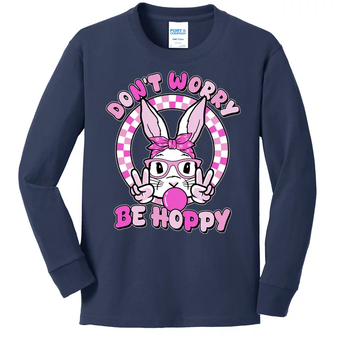 Retro Easter Dont Worry Be Hoppy Easter Bunny Rabbit Kids Long Sleeve Shirt