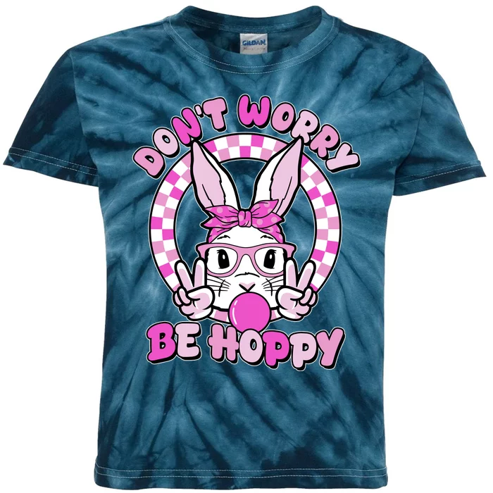 Retro Easter Dont Worry Be Hoppy Easter Bunny Rabbit Kids Tie-Dye T-Shirt