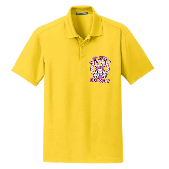 Retro Easter Dont Worry Be Hoppy Easter Bunny Rabbit Dry Zone Grid Performance Polo